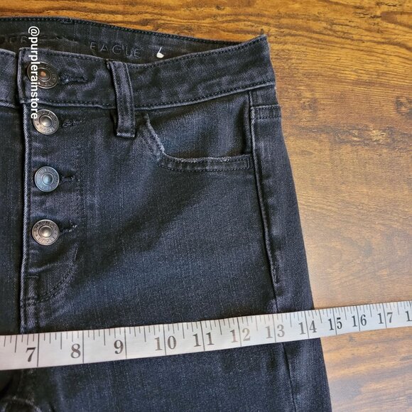 American Eagle Jeans 2 R Dream Jegging Crop Button Fly Black Wash Denim Stretch - Picture 8 of 12